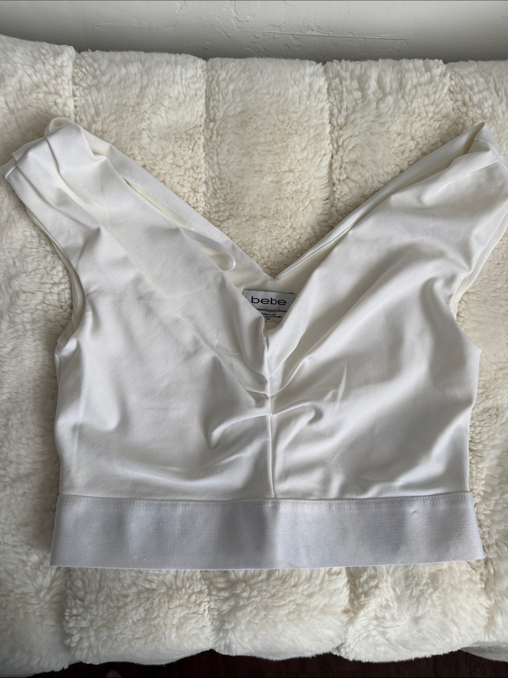 bebe White V-Neck Wide-Band Bralette